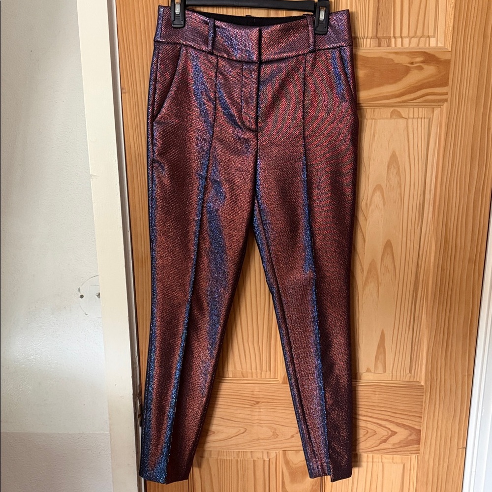 Veronica Beard Metallic Skinny Pants - Red and Blue